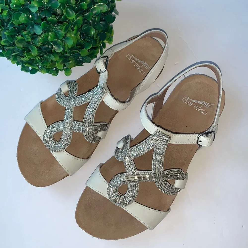Dansko Reeta Nubuck Leather Beaded Sandals 36